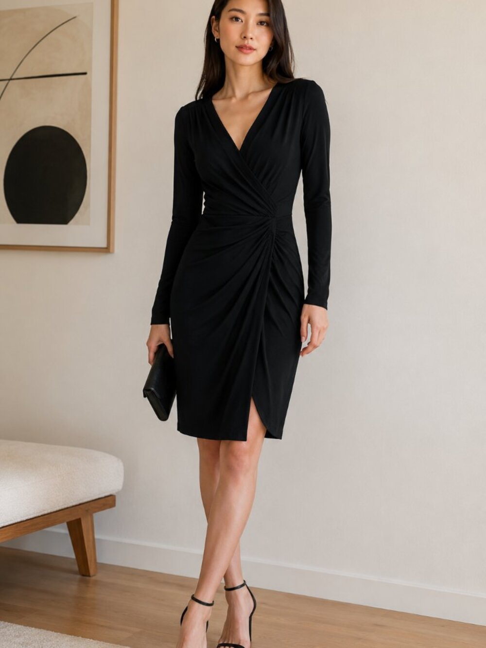 NWT KamaliKulture by Norma Kamali Ruched Jersey Dress Size S Black